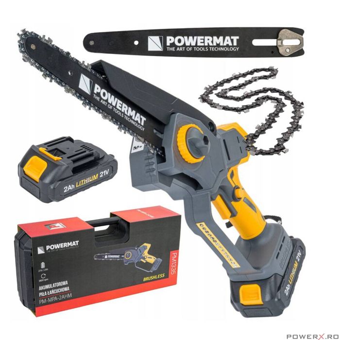 Fierastrau cu acumulator, tip drujba, 2x baterie 2Ah, Powermat