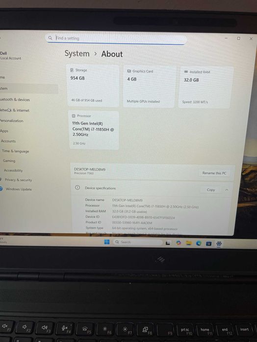 i7-11850H, 32GB DDR4, 1TB NVMe SSD M.2, RTX A2000 4GB - Dell Precision 7560 - 15.6 inch Full HD IPS