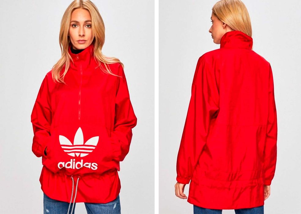 ADIDAS Дамски Анорак Червено яке туника Windbreaker размер UK 14 / L