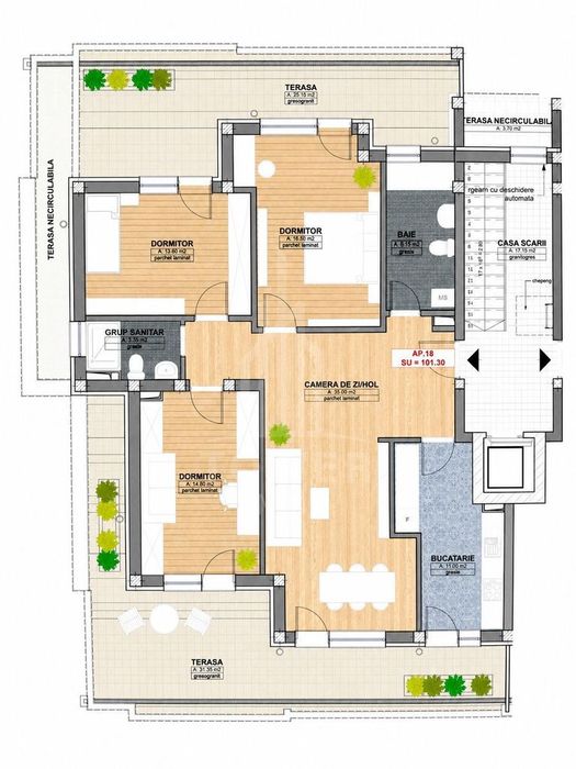 Penthouses de lux in cartierul Kogalniceanu - 3 dormitoare - 101 mp ut