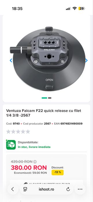 Ventuza falcam + magic arm falcam impecabile