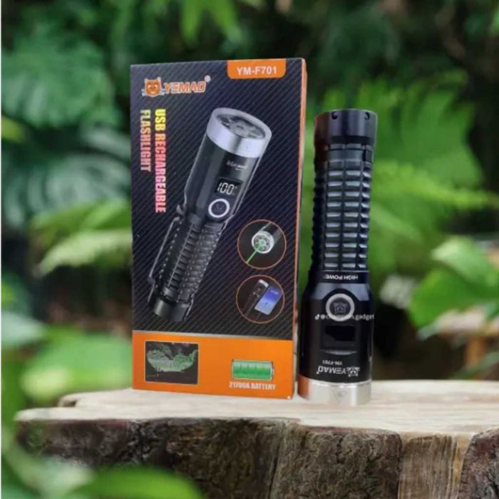 LED фенер YEMAO YM-F701 със зелен лазер - USB и дисплей