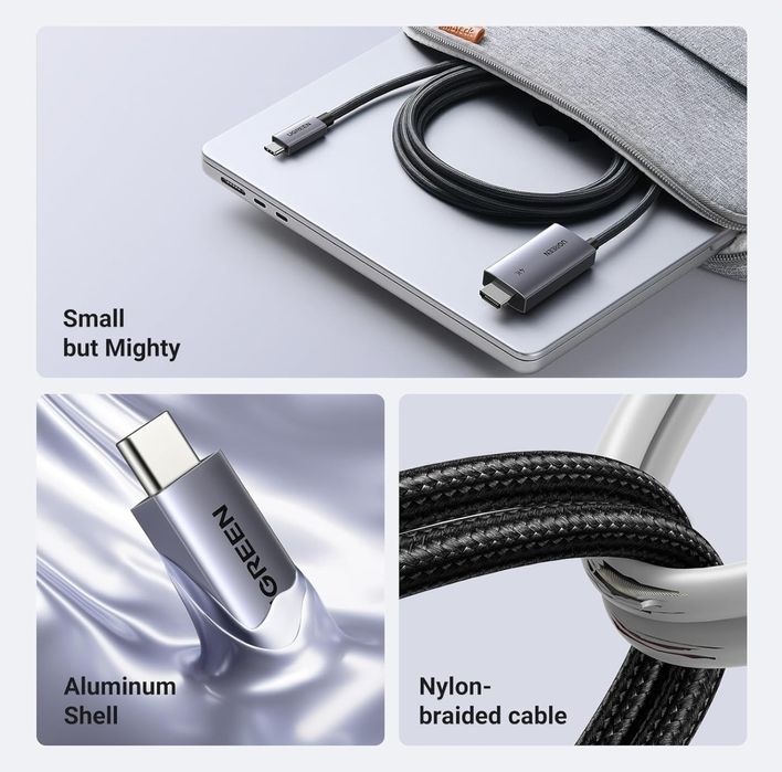 Кабель UGREEN CM675 USB-C → HDMI 4K 60Hz PD 100W HDR10 Dolby Audio (55