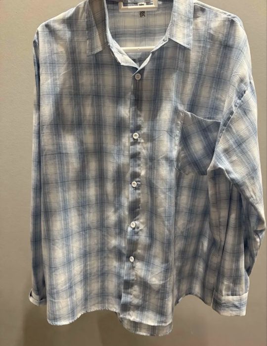 Рубашка в клетку голубая унисекс