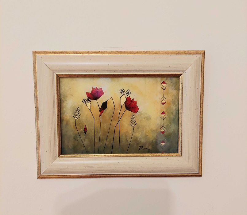 Tablou, idee cadou ,pictura pe sticlă,maci,tablouri,tablou cu maci