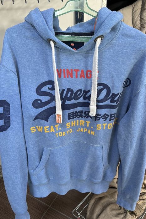 SuperDry Суичър, р.М анорак, синя мъжка горница с качулка, спортен топ