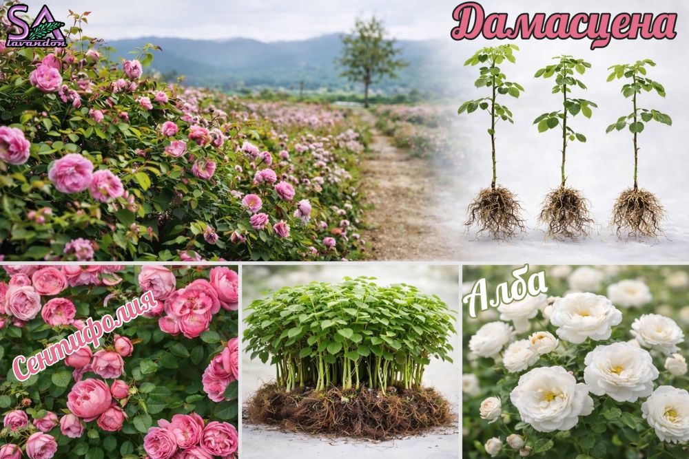 Маслодайна роза разсад – Дамасцена, Алба, Сентифолия, гол корен