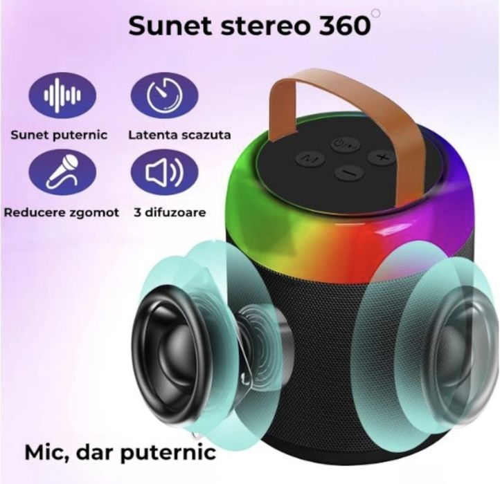 Boxa/Mini aparat de karaoke, cu 2 microfoane wireless pentru copii si