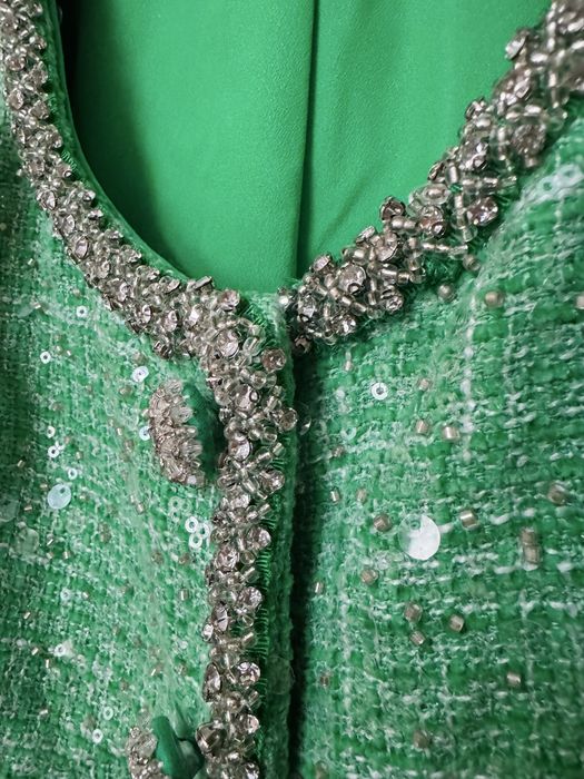 Self-Portrait Sequined Bouclé Mini Dress – Green