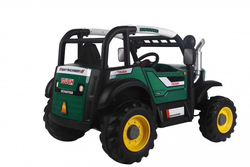Tractor electric cu remorca pentru copii Nichiduta Excavator Green 12V cu telecomanda 2,4G, 2motoarex38W,Scaun din piele ecologica,Lumini LED