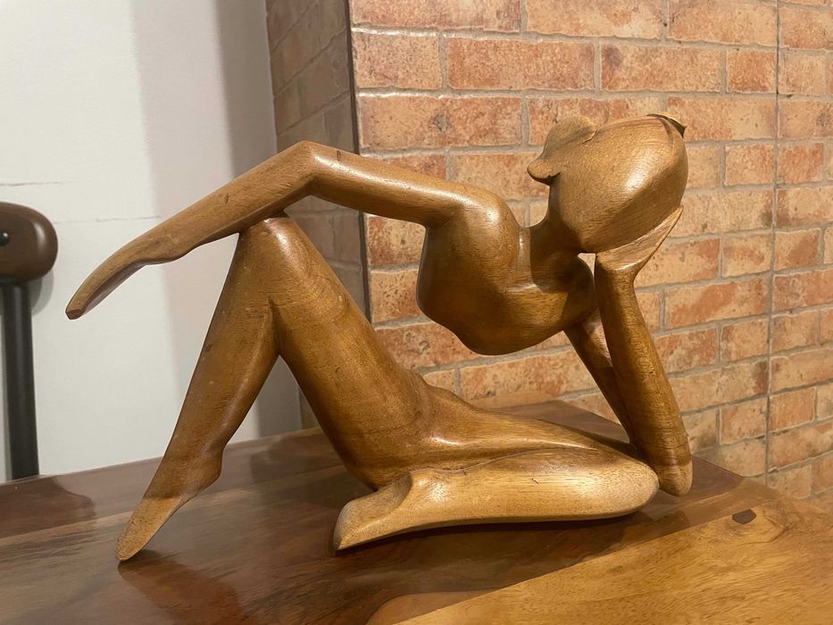 Sculptura abstracta din lemn masiv, piesa decorativa design minimalist