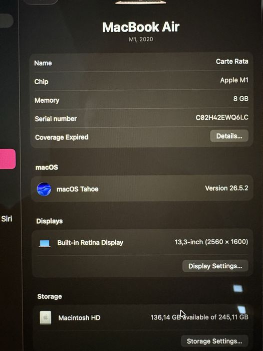 MacBook Air M1 2020 8GB RAM / 256GB SSD / Rose Gold / Baterie 90%