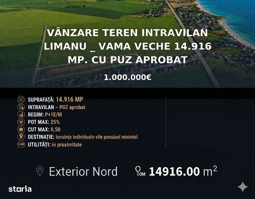 Vanzare teren intravilan Limanu Vama Veche 14.916mp. cu PUZ