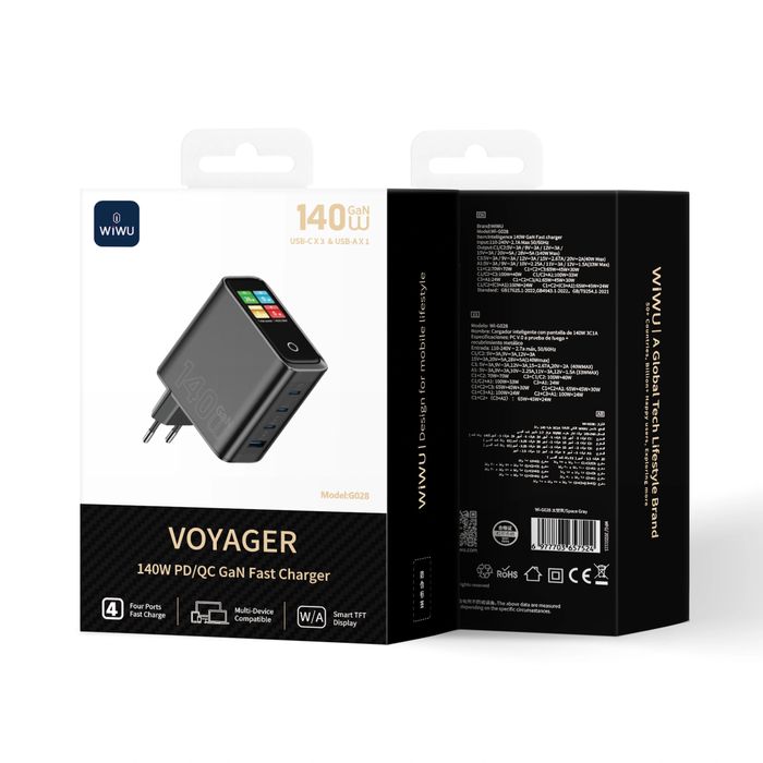 WiWU Voyager 140W GaN Fast Charger — TFT экран и 4 порт USB