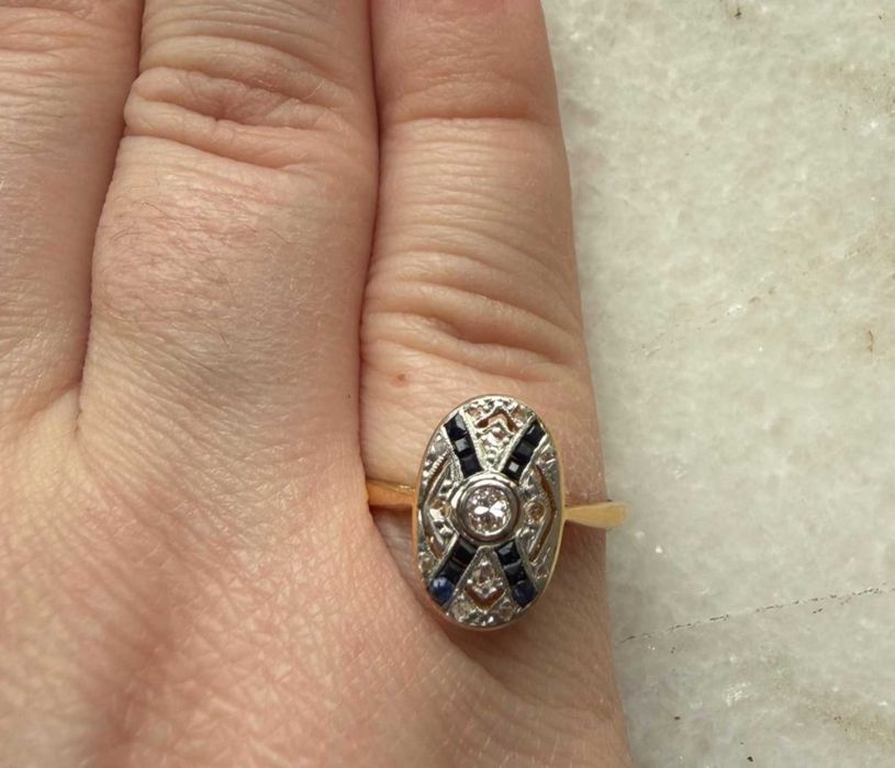 Inel Art Deco din aur și platină