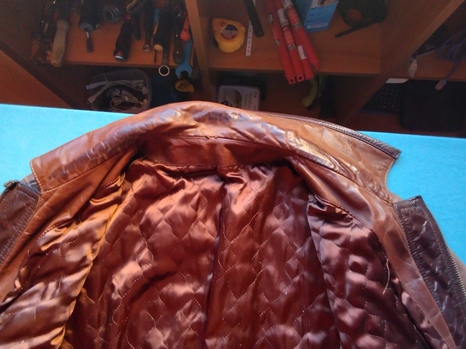 голямо мъжко тузарско яке XL от естествена кожа до кръста-ТОП ГЪН