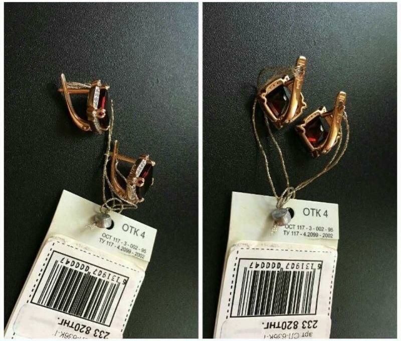 Серьги золотые камень гранат