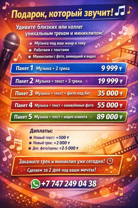 Создание музыки и миниклипов на заказ