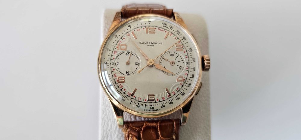 Baume & Mercier, vintage cronograf,  aur 18kt.