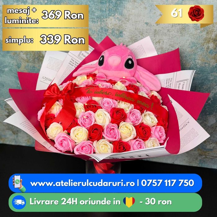 Buchete Trandafiri Sapun cu Stitch | Livrare oriunde