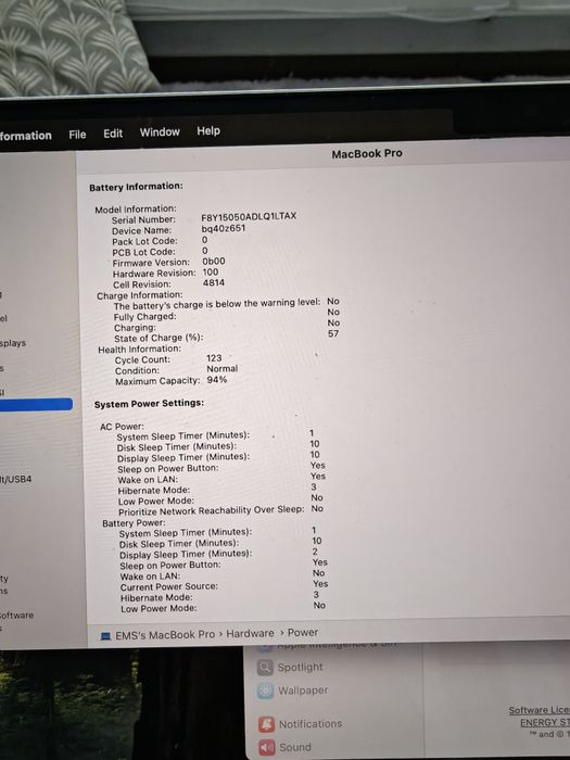 MacBook Pro 14” M1 Pro - baterie 123 cicluri