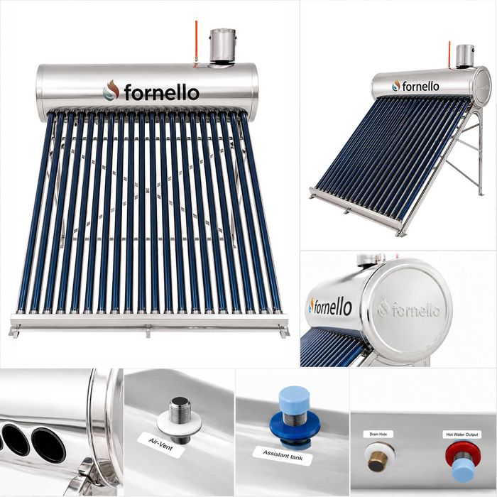 Panou solar nepresurizat Fornello, rezervor inox 165 litri, 20 tuburi