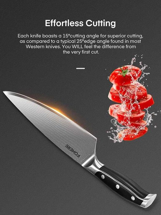 Set 7 cutite profesionale din otel de Damasc VG10 + suport