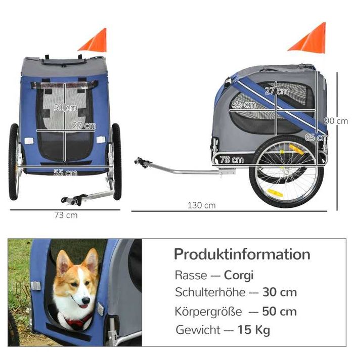 PawHut 2-в-1 Ремарке за домашни любимци, Велосипедно ремарке до 20 кг