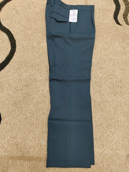 Брюки военные форменные цвета (полынь) с зелёным кантом.