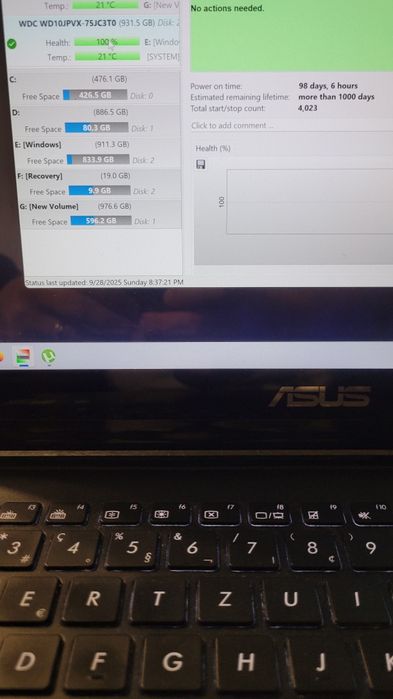 Hdd Hard disk laptop WD 1 TB 1000 Gb 100% viata 98 zile