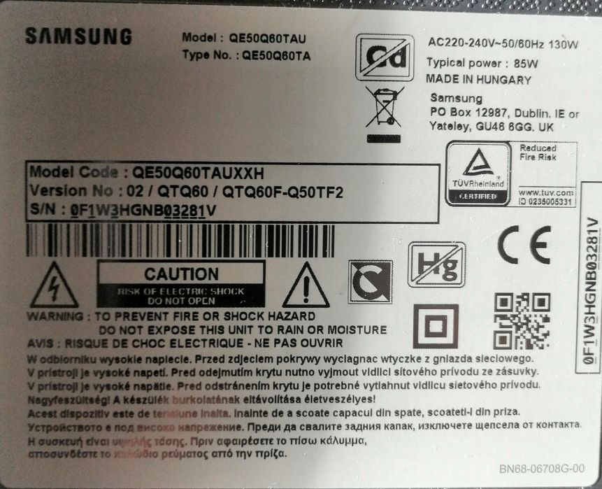 TV Samsung QE50Q60TAU ptr. piese
Model: QE50Q60TAU

Specificatii tehni