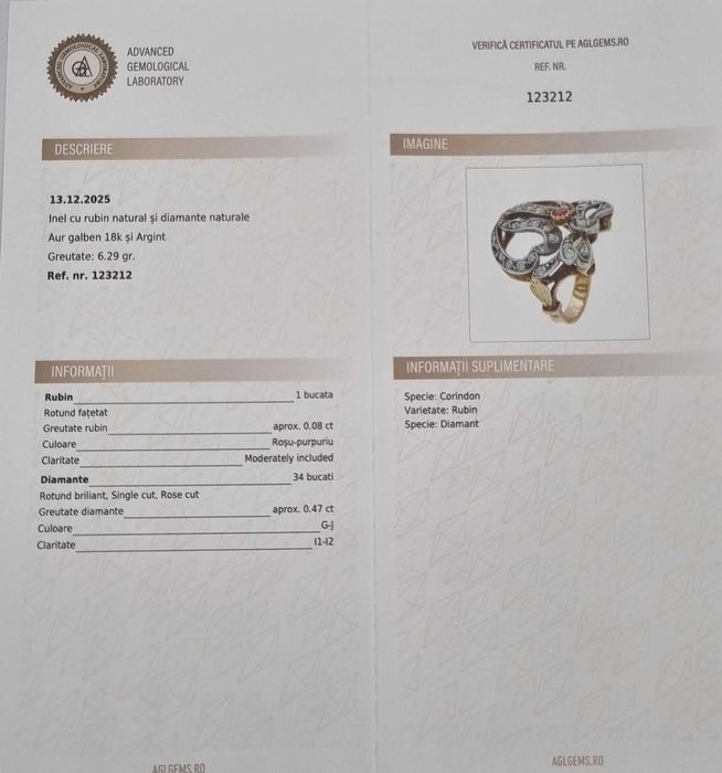 Splendid inel vechi art nouveau aur 18 k, diamante si rubin naturale