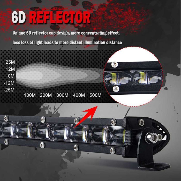 Led bar auto 6 D, Proiector auto black, dimensiuni pana la 127 cm