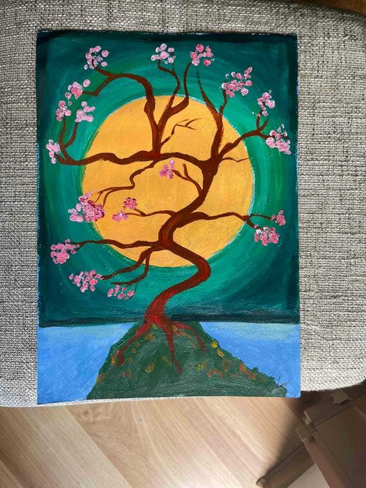 картина   "пътуване към залез"  акрилни бои