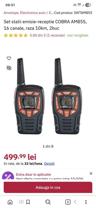 Set statii emisie-receptie COBRA AM855, 16 canale, raza 10km, 2buc