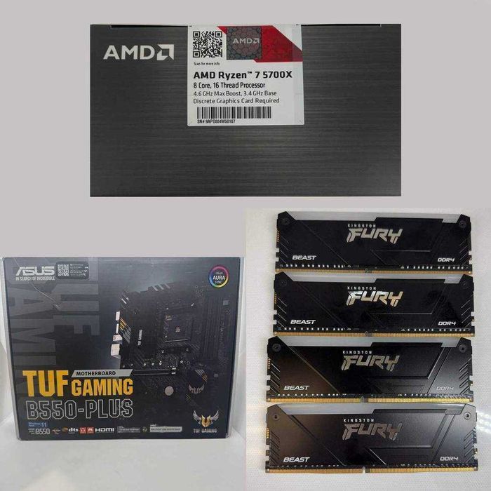 Kit Gaming Ryzen 5700x Asus b550 plus 32gb RGB Garantie Septembrie 2027