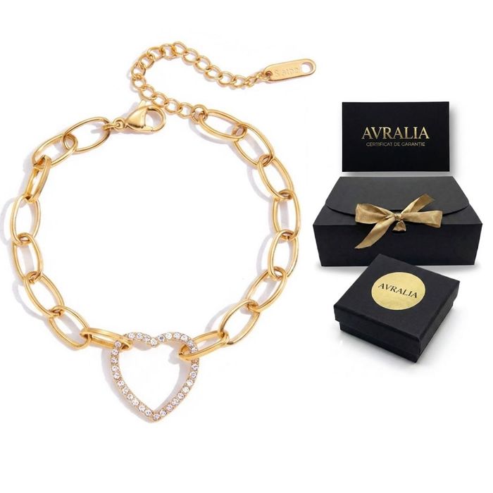 Bratara Premium Placata Aur 18K - Inima Cristale, Set Cadou Inclus