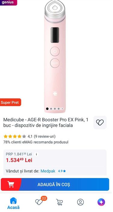 Medicube - AGE-R Booster Pro EX Pink, 1 buc - dispozitiv de ingrijire faciala