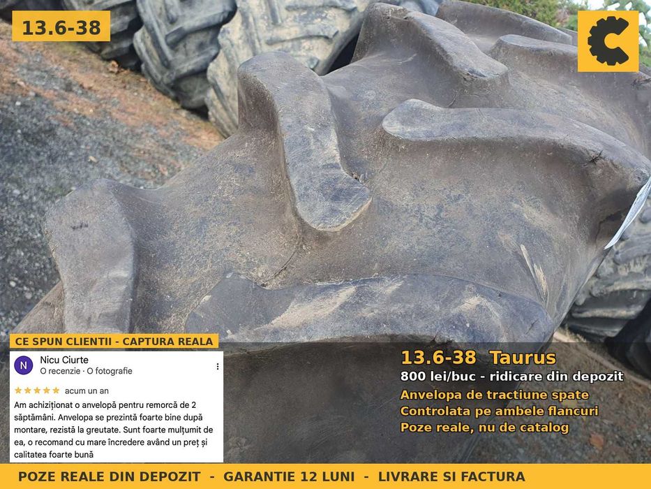 Cauciucuri Anvelope 13.6-38 13.6 38 340/85R38 13638 Taurus Tractor Punte Spate Tractiune SH Second Hand PRET BUN Oferta Reducere Livrare