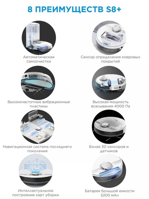 Робот-пылесос Midea S8+сухая и влажная уборка, большой бак,со станцией