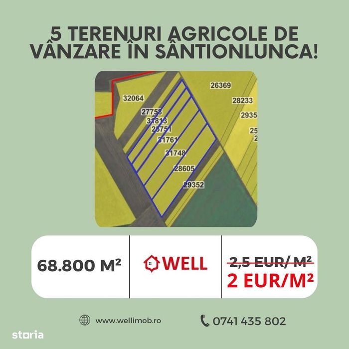5 terenuri agricole de vânzare în Sântionlunca!