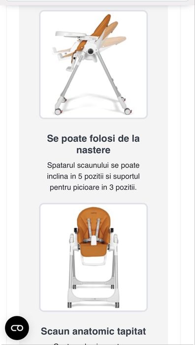 Scaun Prima Pappa Zero Follow Me Peg Perego scaun bebe