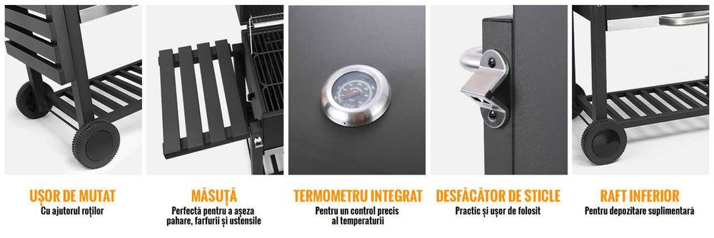 Gratar pe Carbune Profesional Mr. Grill, Dimensiune L- Negru
