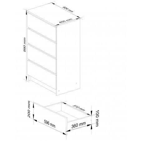 Comodă 4 sertare alb