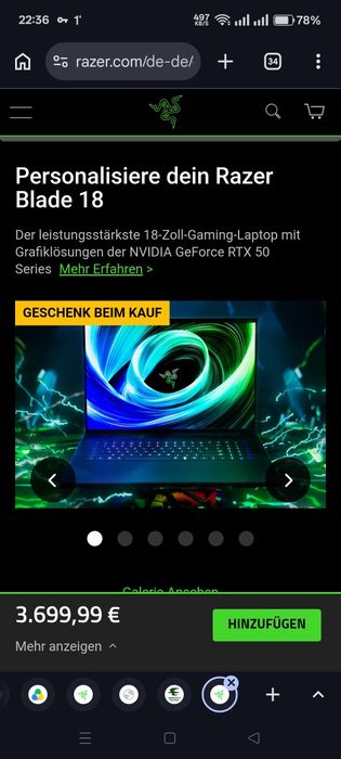 Геймърски лаптоп Razer Blade 18 2025 Dual 4k UHD+ 240 Hz | FHD+ 440 Hz