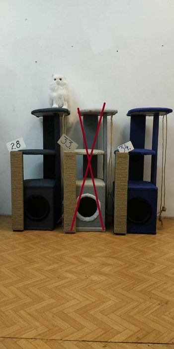 Нови 90см сглобени Котешки катерушки с къщичка – производител ОБЛЕН