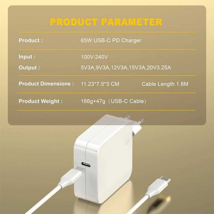 Încărcător pentru Macbook, iPad, USB C 65W