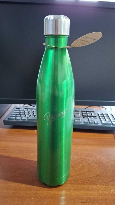 Sticla termoizolanta Young, 1L, otel inoxidabil, etansa, verde