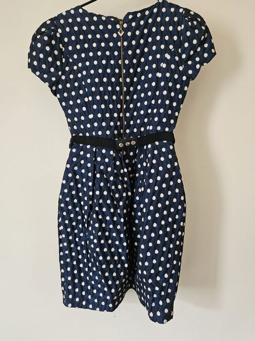 Рокля Junona синя на бели точки