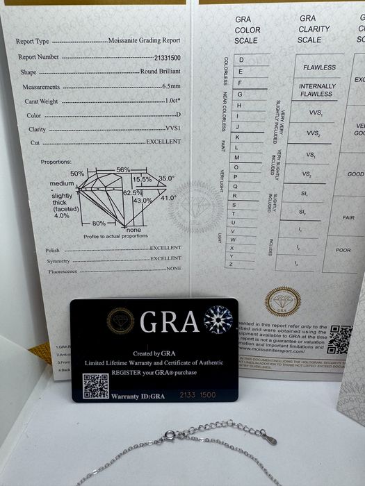 Сребърно колие с мойсанит (Диамант) 1 карат